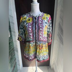 Johnny Was Floral Button-Front Tunic Top - Multicolor